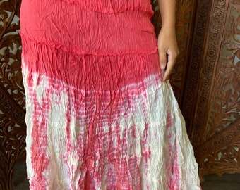 Womans Beach Skirt, Pink Tiedye Maxi Skirts, Summer Cotton Skirt, Boho Skirt, Handmade Vintage Retro Skirt S/M