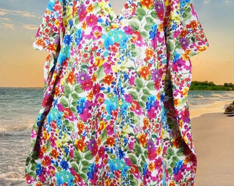 Women's Muumuu Caftan Short Dress, Cotton, Floral Colorful Kaftan, Beach Cover up, House Dress, Handmade, Fall Boho, Travel Kimono S/M