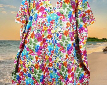 Women's Muumuu Caftan Short Dress, Cotton, Floral Colorful Kaftan, Beach Cover up, House Dress, Handmade, Fall Boho, Travel Kimono S/M