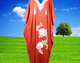 Womens Maxi Kaftan Dress, Festival Dress, Oversize Lounger Dress, Orange Hand Embroidered Dress, Long Dress, Gift, Hippie Beach Dress L-4XL