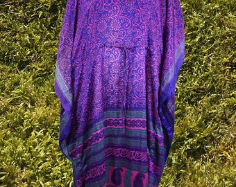 Womens  Maxi Kaftan ,Indigo Purple, Pink Floral Caftan, Housedress, Beach Coverup, Summer Caftan, Expecting Moms, Resort, Cruise Caftan L-2X