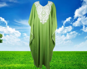 Green Embroidered Caftan Dress, cotton caftan, Travel Kaftan Dresses, Beach Maxi dress, Caftans for women One Size L-3X