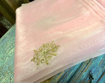 Indi Boho Sheer Curtain, SINGLE Pink Embellished Curtain, Panel Gold Tab Top Organza Window Treatment 90