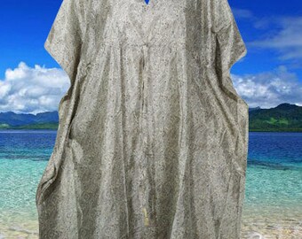 Womens Indi Boho Printed Tunic Kaftan, Beach Coverup, Koala Gray  Floral Sari Silk Beach Caftan, One Size Kaftan, Beach Dress S/M/L