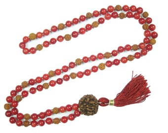 Root Chakra Spiritual Yoga Mala Beads Necklace Ambitious Red Coral Healing Stone Japamala Buddhist Necklace