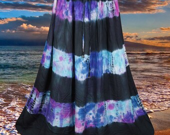 Black Tie Dye Long Skirt, Peace and Strength Hand Tie Dye Hippie Maxi Skirts , Elastic Waist Skirt, Handmade Boho Skirts S/M/L