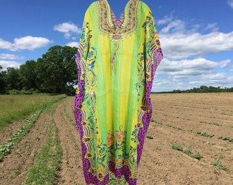 Womens Caftan Maxi Dress, Bohemian Kaftan Dresses, "Margarita on the Beach" Georgette Sheer Kaftan, Beach Cover Up Casual Dress L-2XL