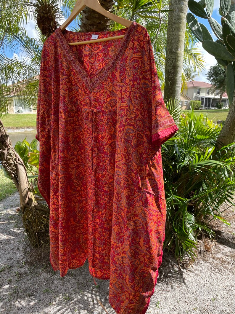 Womens Boho Kaftan Maxi Dresses Beach Coverup Red Floral Etsy