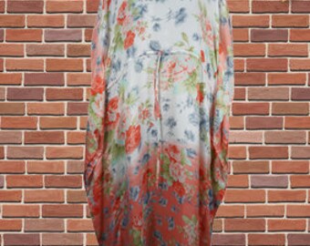 Summer Rose Kaftan, Boho Maxi Kaftan Dress, Caftan, Housedress, Recycle Silk, Beach Coverup, Resort, Cruise Caftan, Gift L-2X