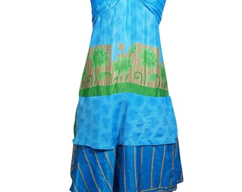 Womens Beach Dress, Spaghetti Strap Dress Bohemian Dresses, Handmade Blue Print Summer Boho Chic Dresses S/M