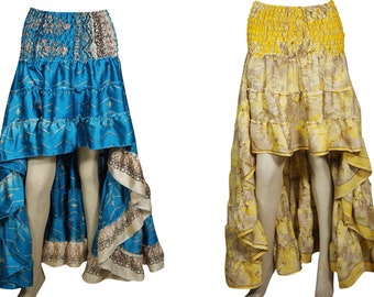 Sundance Love Recycled Vintage Sari 2pc Hi Low Skirt Gypsy Fashion Ruffle Flirty Flare Summer Skirts S/M