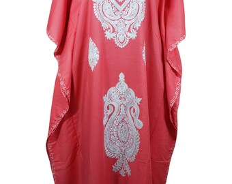Womens Loose Kaftan Maxi Dresses, Punch Pink Luxury Cotton Hand Embroidered Caftan Dress, kaftan abaya long Dress L-2XL One Size