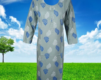 Women's Printed Long Tunic Caftan, Indi Boho Kurti, Blue Handmade Bohemian Kaftan, Summer Tunics, Cruise Tunic, Gift