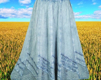 Gray Renaissance Long Skirt, Panel Embroidery Maxi Skirts , Elastic Waist Skirt, Handmade Boho Skirts S/M/L