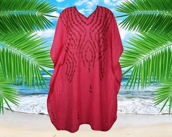 Womens Kaftan Dress, Pink Embroidered Midi Caftan Dress, Oversize Summer Boho Comfy Housedress Gift L-4XL