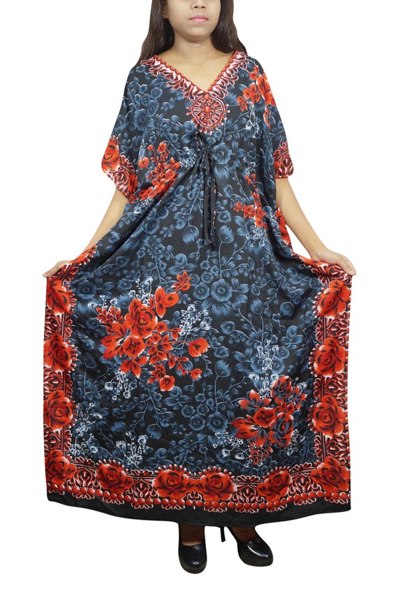 Womens CAFTAN Blue Jewel Print KAFTAN Beautiful Beach Cover Up MAXI Dresses 3X