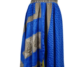 Royal Blue Vintage 2 In 1 Dress And Long Skirt Two Layer Printed Smocked Bodice Versatile Dual Design Strapless Dress