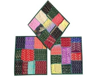 Set Of 3 Boho Decorative Indian Throw Pillow Cases Cotton Embroidered Patchwork Cushion Cover 16 " x 16 "