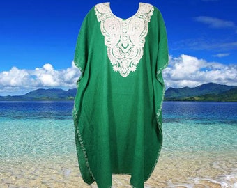 Green Kaftan Maxi Dress, Oversized kaftan Boho dress, Kimono Butterfly Dress, Loose fit Embroidered cotton Dresses L-2XL One size