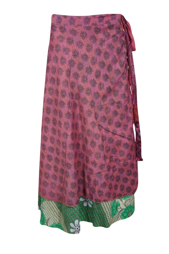 Womens Maxi Wrap Skirt Sari Silk Two Layer Skrits Boho | Etsy