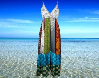 Womens Maxidress, Hawaiaan Silk Maxi Dress, Colorful Bohemian Dress, Fall Festivals, Holiday Dresses ML