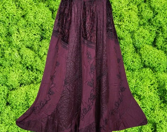 Womens Western Skirt, Purple Embroidered Velvet, Renaissance Skirts, Festive, Elastic Waist, Medieval Hippe Skirts S/M/L