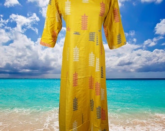 Womans Boho Maxi Dress, Yellow Floral Printed Flared Bohemian Dresses, Handmade Boho Fashion S/M
