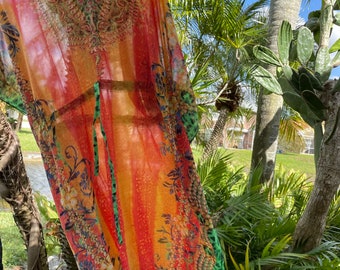 Womens Caftan Maxi Dress, Bohemian Kaftan Dress "Margarita on the Beach" Georgette Sheer Kaftan Beach Cover Up Casual Dress 4XL