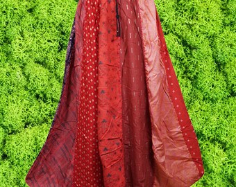 Womens Panel Patchwork Skirt, Fall raspberry red, Beach Festival, Retro Boho Handmade, Dori Skirts S/M/L