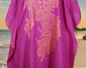 Women kaftan Dress, Bougainvillea Floral Embroidery Mid Length, Kimono Resort Wear, Kaftan Dresses, One size L-4XL