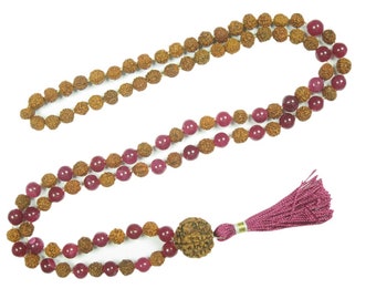 Calm The Mind Mala Beads, Pink Jade Mala Necklace, Hand Knotted, 108 Mala Beads Tassel Necklace, Handmade