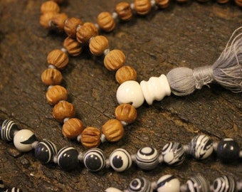 VEDAMALAS SMOKY OBSIDIAN Meditation mala for Protection Rudraksha Mala, Healing Chakra Sun Stone Pyramid shaped Bracelet