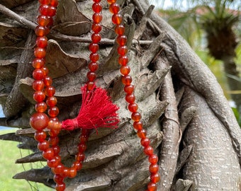 Red Carnelian Mala Beads 108-large Guru Bead, Red Carnelian Mala, Mala Necklace, Hand Knotted Prayer Beads Meditation Beads