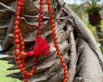 Red Carnelian Mala Beads 108-large Guru Bead, Red Carnelian Mala, Mala Necklace, Hand Knotted Prayer Beads Meditation Beads