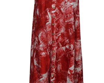 Comings and Flowings Tank Dress Deep Red Sleeveless Button Front Summer Fashion Gypsy Hippie CHIC Dresses