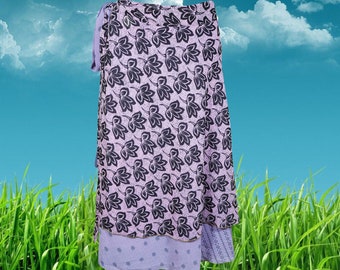 Vintage Sari Silk Short Skirt, Bohemian Skirt, HOLIDAY GIFT, Blue Floral skirt, Travel Hippie Skirts, Boho skirt, Wrap skirt One Size