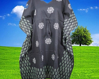 Womens Kimono Kaftan Dress, Travel, Lounge wear, Black, Short Cotton Dress Summer, Kaftan Dress, Beach, Coverup, Dresses One size