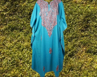 Blue Kaftan Maxi Dress, Oversized kaftan dress, Kimono Butterfly Dress, Loose maternity dress, Embroidered cotton Maxi Dresses M-XL One size