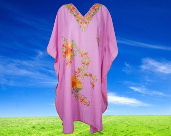 Womens Kaftan Dress, Pink Embroidered Midi Caftan Dresses, Oversize Summer Boho Comfy Oversize Dress, Gift L-3XL
