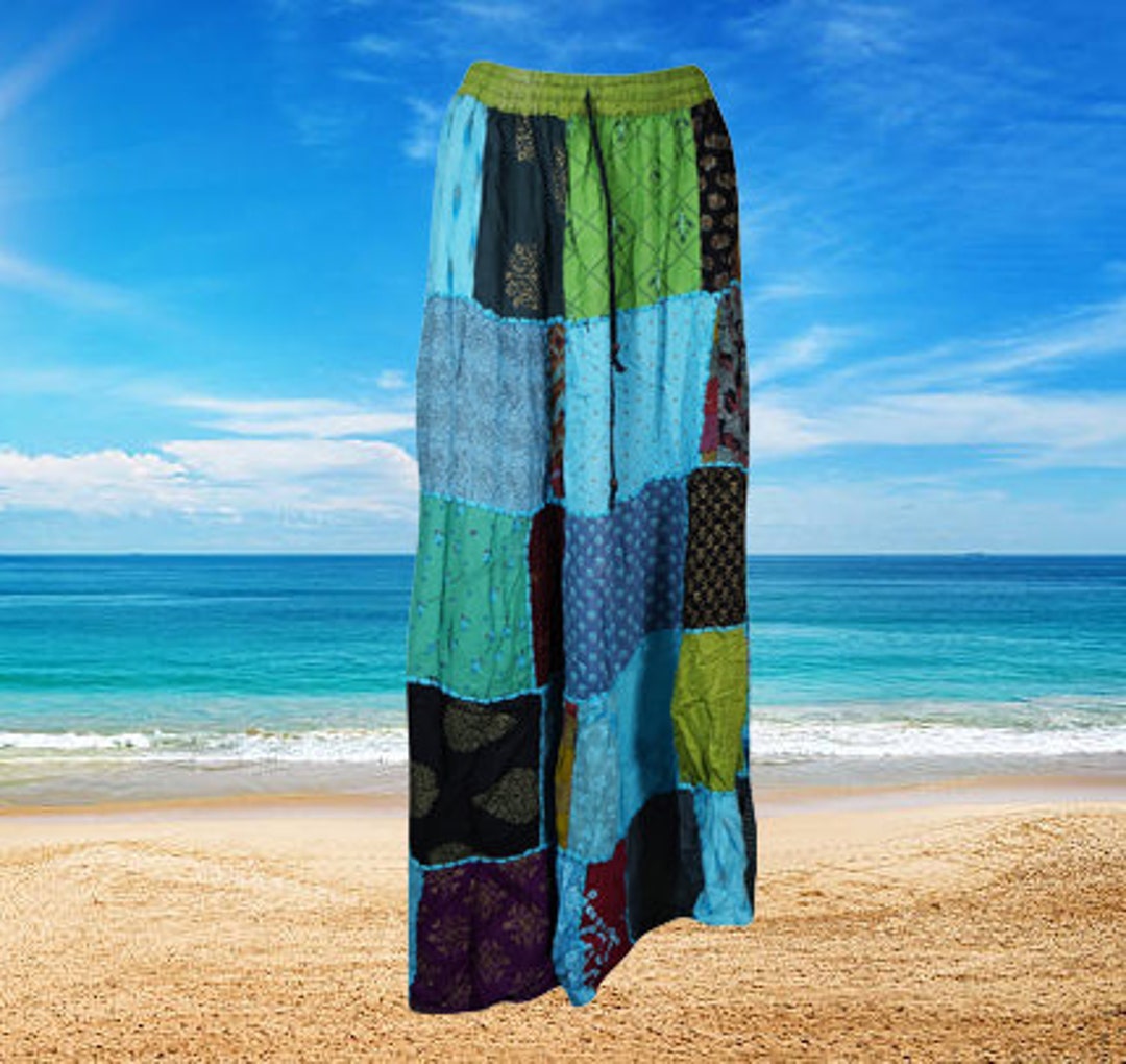 Womens Maxi Patchwork Skirt Blue Green Patchwork Skirts Boho Etsy
