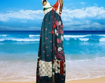 Womens Boho Summer Maxi Dress, REBEL Beach Maxi Dress, Ibiza Recycle Silk Handmade Dresses Fall Dresses ML