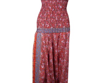 Women Sleeveless Jumpsuits, Pink Strap Stretchy Romper Jumpsuit, Harem Romper Jumpsuit, Handmade Baggy Tubedress S/M