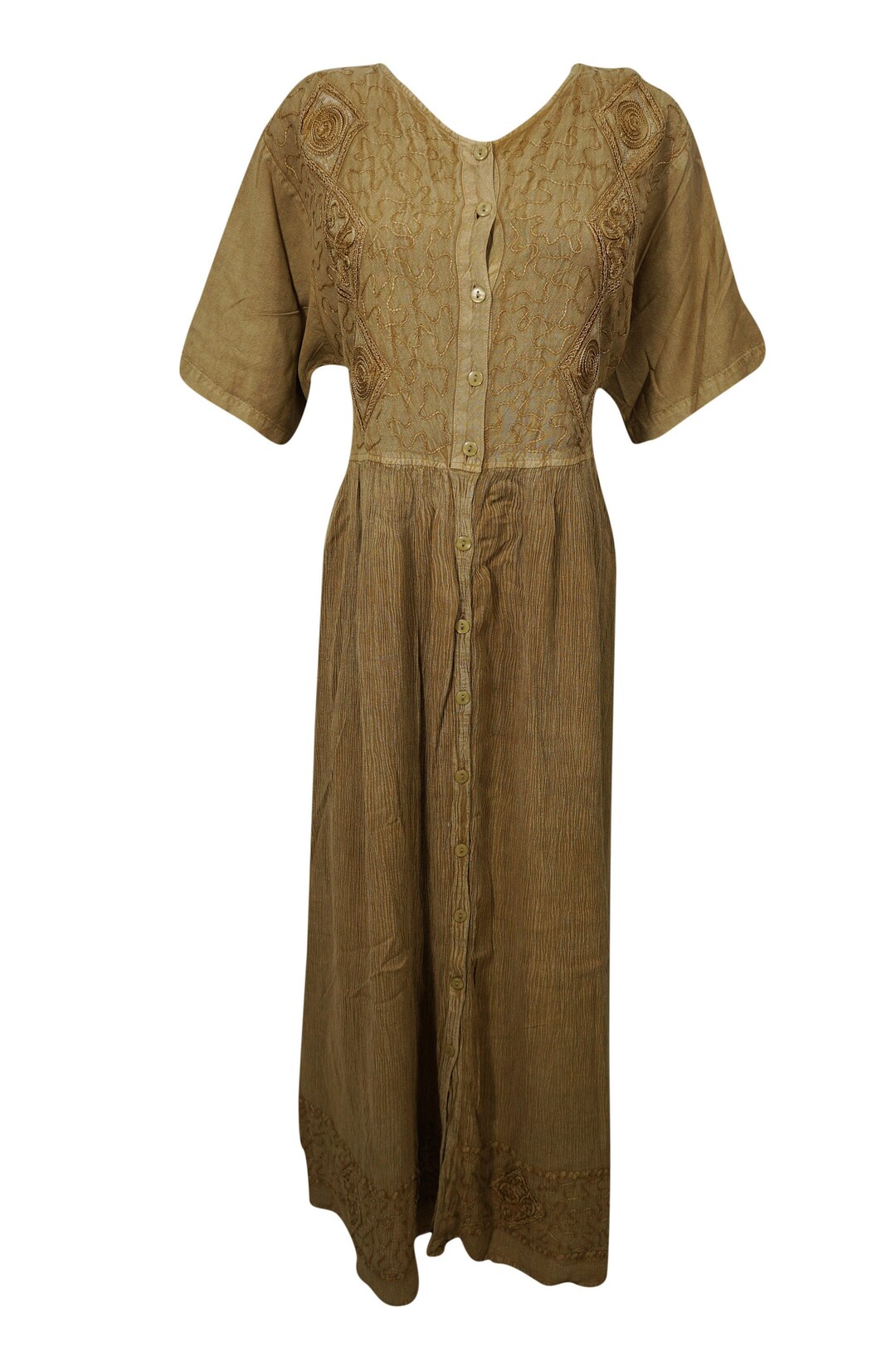 Vestido Maxi de las mujeres Boho arrugado botón abajo vestido - Etsy México Vestido Maxi de las mujeres Boho arrugado botón abajo vestido - Etsy México