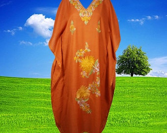 Women's Kaftan Maxi Dress, Orange Beach Holidays Caftan, Lounger, Cotton Embroidered Summer Caftans, Handmade Gift One size L-2XL One Size
