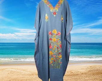 Womens Caftan Maxi dress, Cotton, Cornflower Blue, Lounger, Handmade, Kaftan Dresses, Housedress, Embellished Maxidress, Resort Wear L-3XL