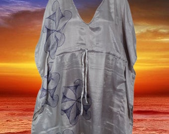 Women's Summer Kaftan Dress, Oversize Dress, Gray Print Recycle Silk Tunic Dress, Luxurious Caftan Dress, Resort Wear, Gift M-XL