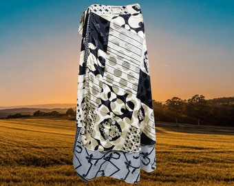 Womens Sari wrap skirt, Floral Double Layers Black White Wrap Skirts, Recycled Sari Wrap Skirt, Gift, Handmade One size