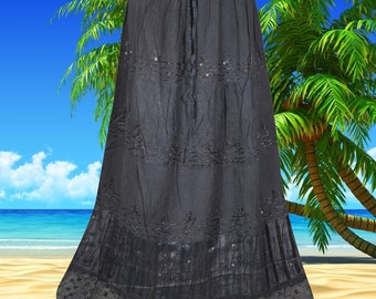 Soft and Flowy Black Long Boho Skirt, Bohemian Embroidered Skirts, Gothic Retro Handmade Ren Faire Skirts M/L