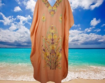 Peach Kaftan Dress, Women Evening Dress, Embroidered Long dress, loose fit dress, soft Coral Peach dress, Maxi caftan dress L-2XL