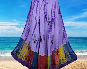 Purple Multi Tie Dye Long Skirt, Boho Maxi Skirts  Elastic Waist Skirt, Handmade, Renaissance Faire Flared Skirts S/M/L